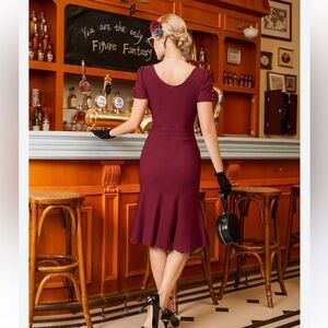 eShakti Red Belted Midi Dress